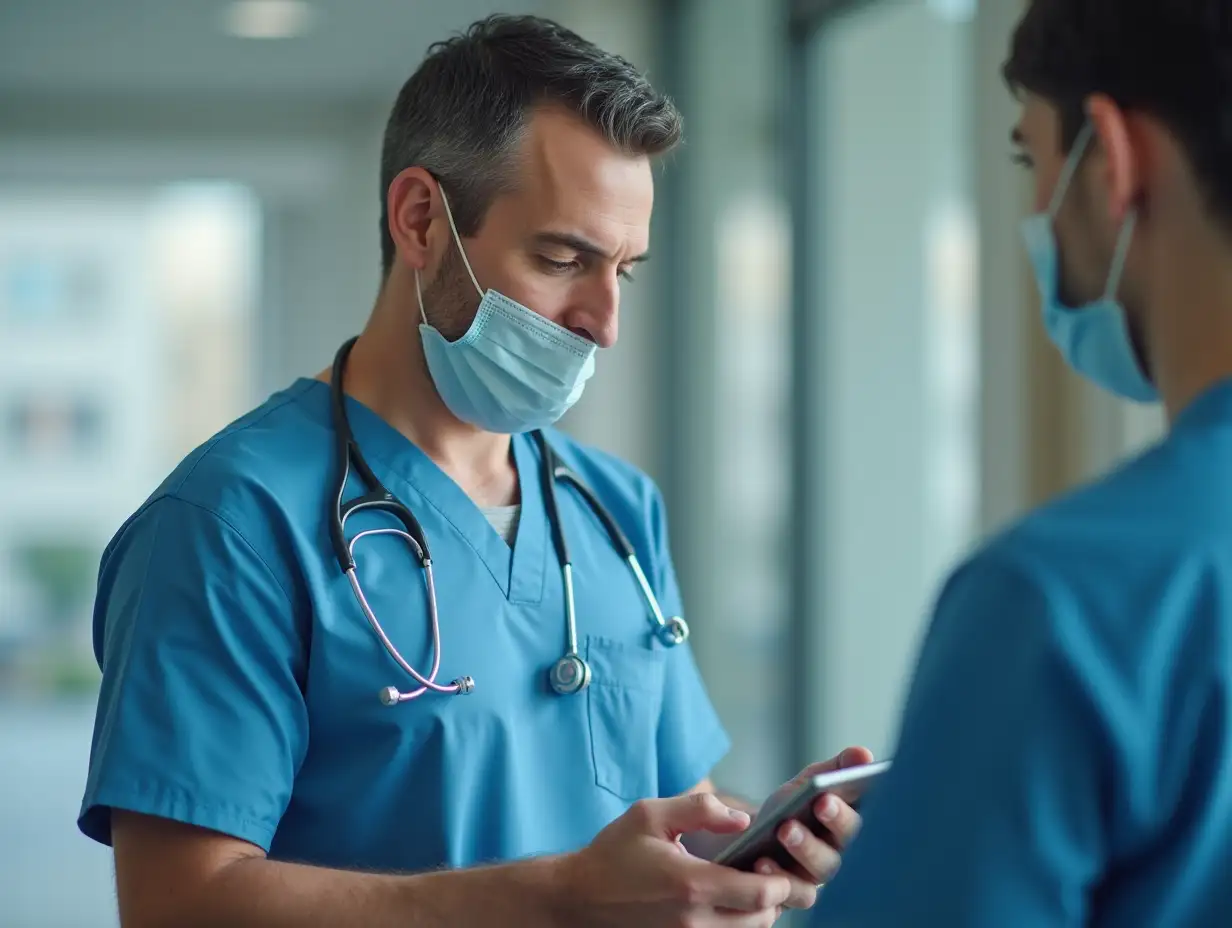 Portrait-of-Nurse-and-Man-with-Tablet-for-Medical-Consultation-and-Diagnosis