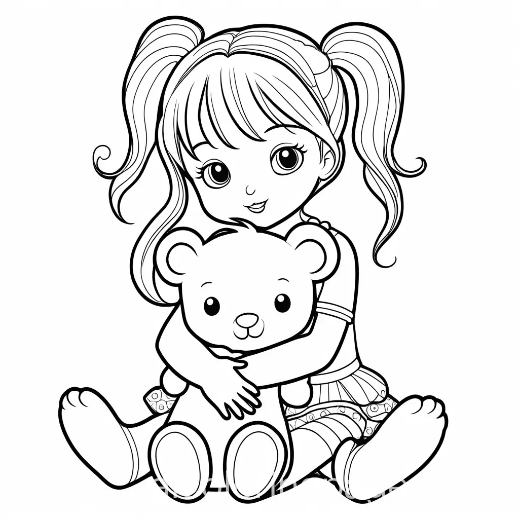 Girl-with-Pigtails-Hugging-Stuffed-Bunny-Coloring-Page