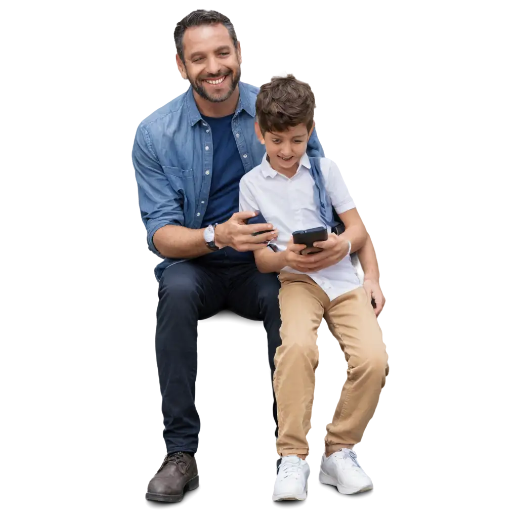 HighQuality-PNG-Image-of-Father-with-Son-Smiling-at-Cellphone-Enhance-Family-Moments-Online