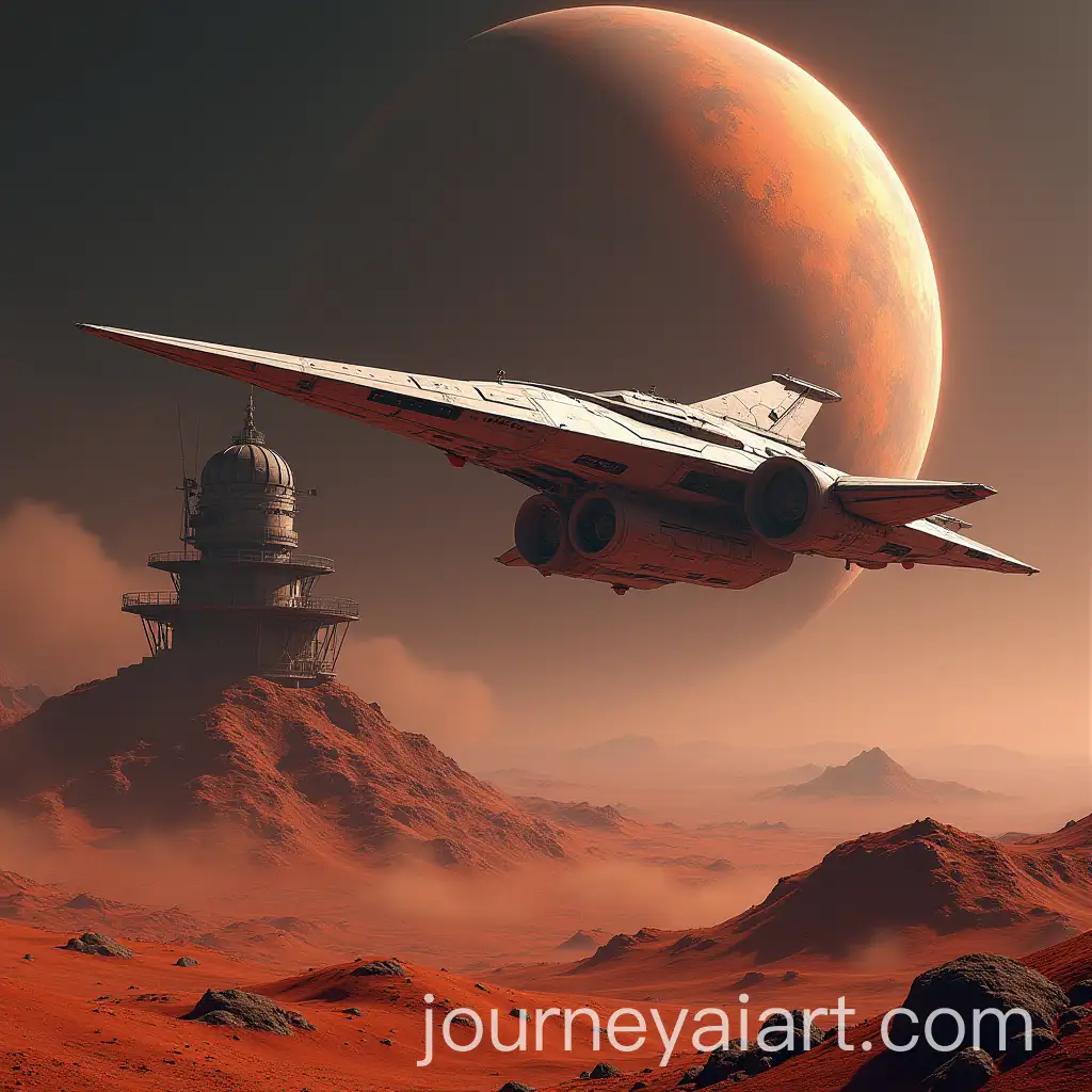 Cyberpunk-Martian-Orbit-Patrol-Spaceship-Atlas-Approaching-Watchtower