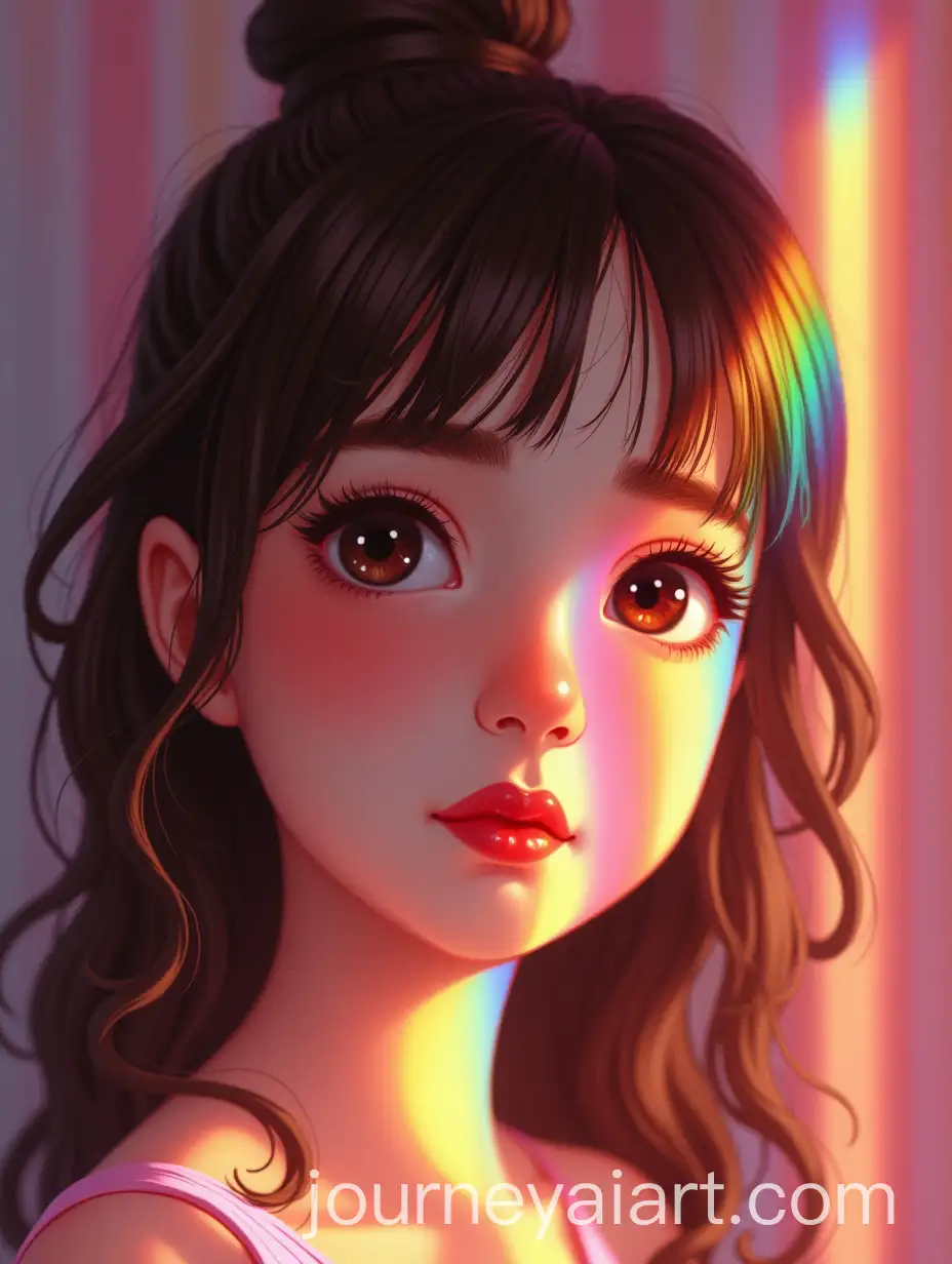 Brunette-Girl-Enjoying-Sweets-in-a-Vibrant-Beauty-Salon