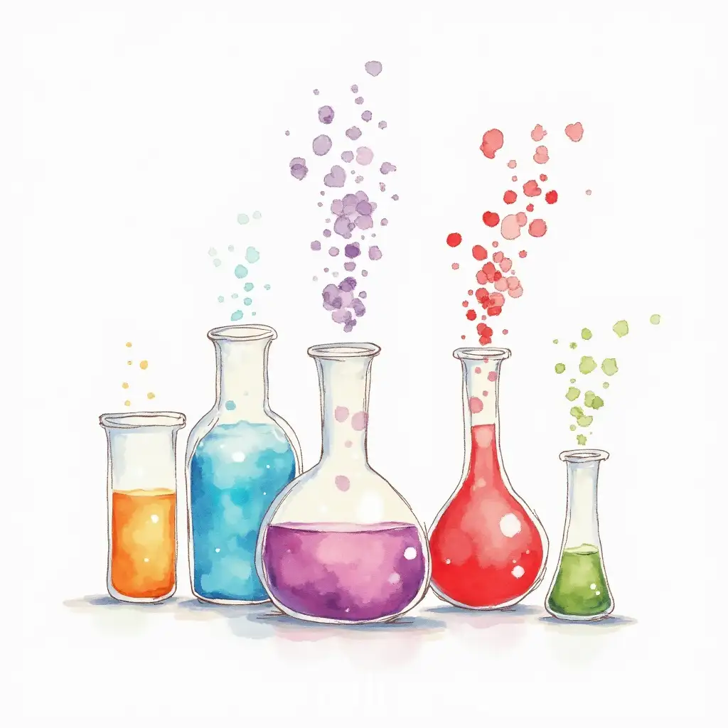 Vibrant Watercolor Illustration of Biochemistry Concepts for Book Cover