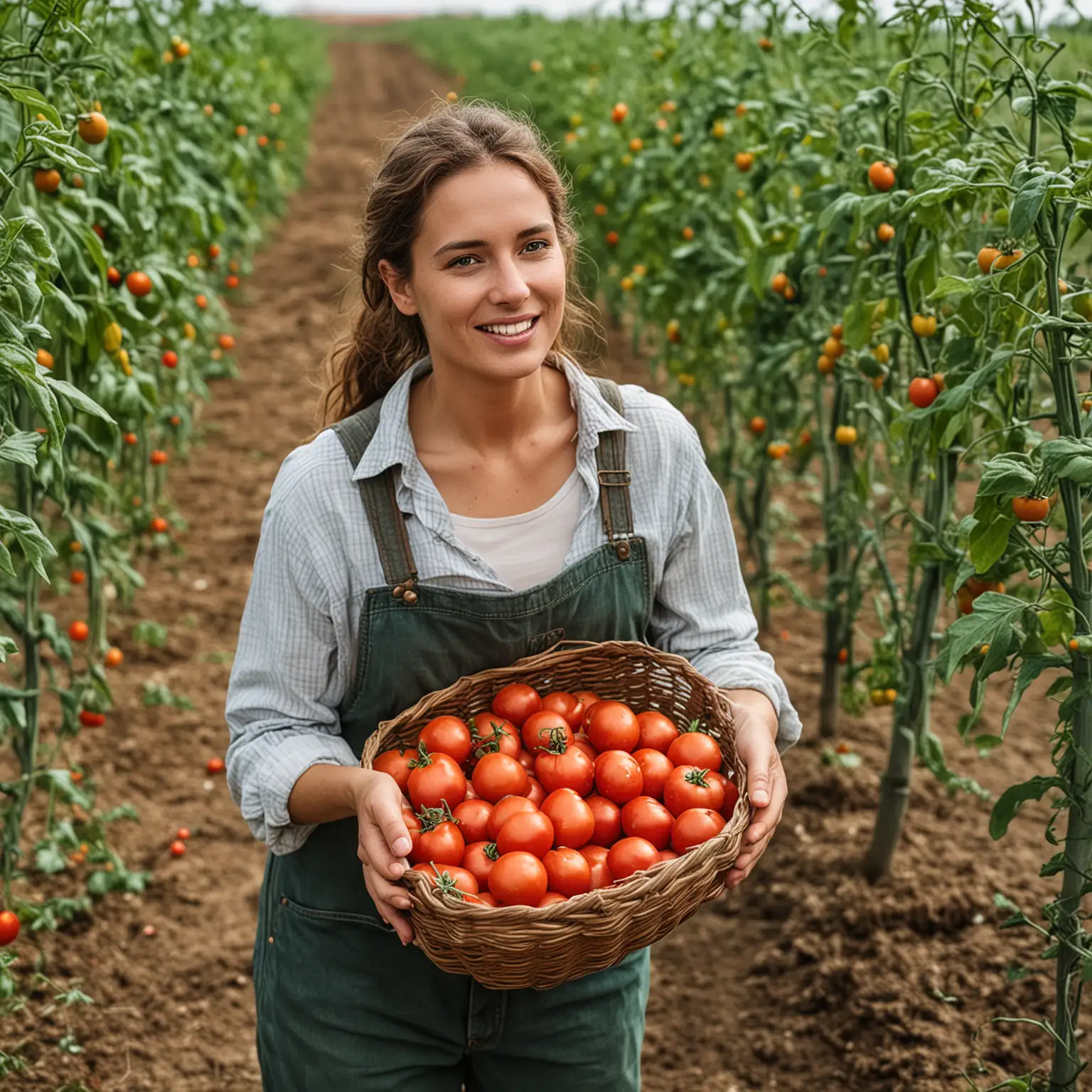 Woman Harvesting Large Tomatoes on a Farm