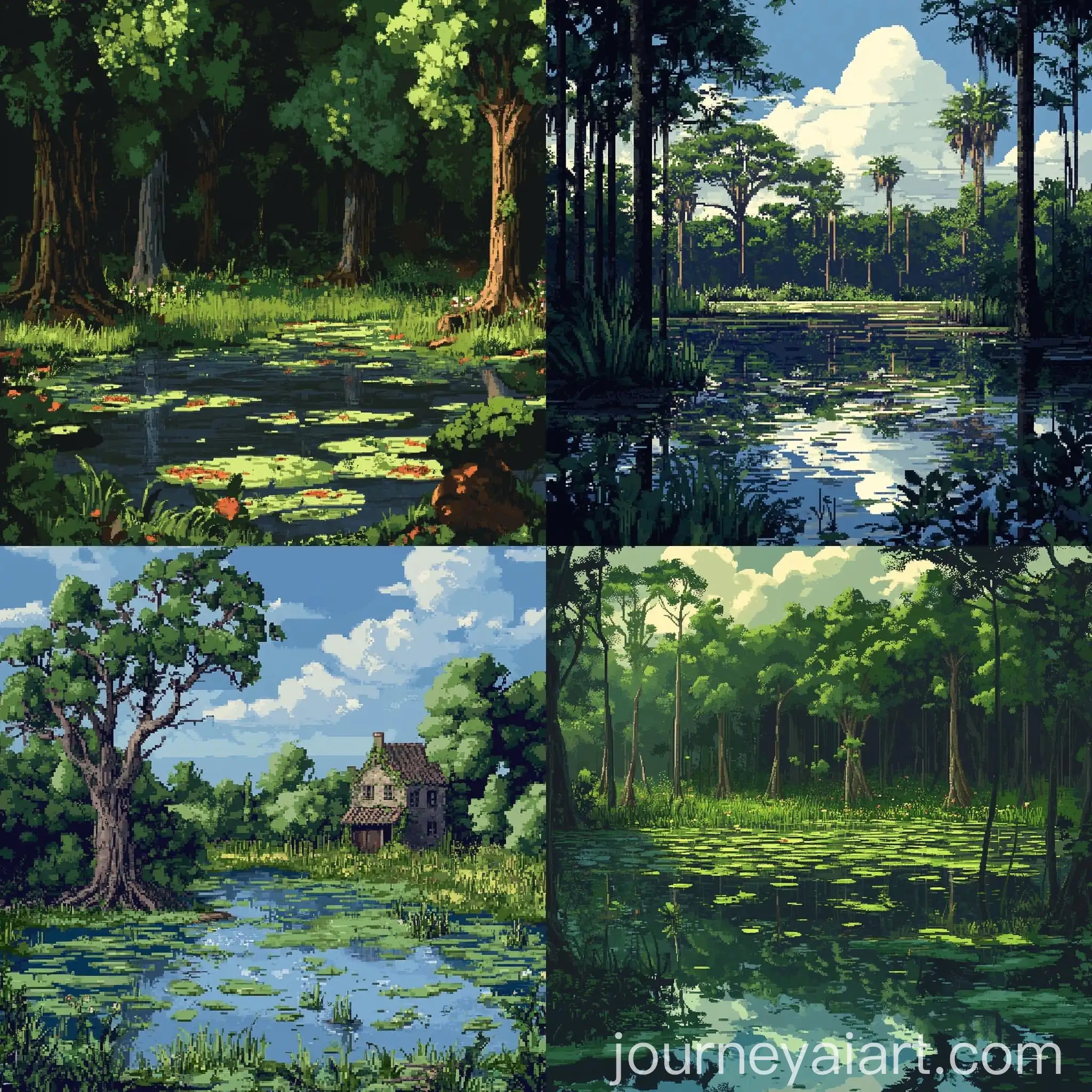 Pixelated-Swampland-Landscape-with-Vibrant-Colors-and-Distinct-Texture