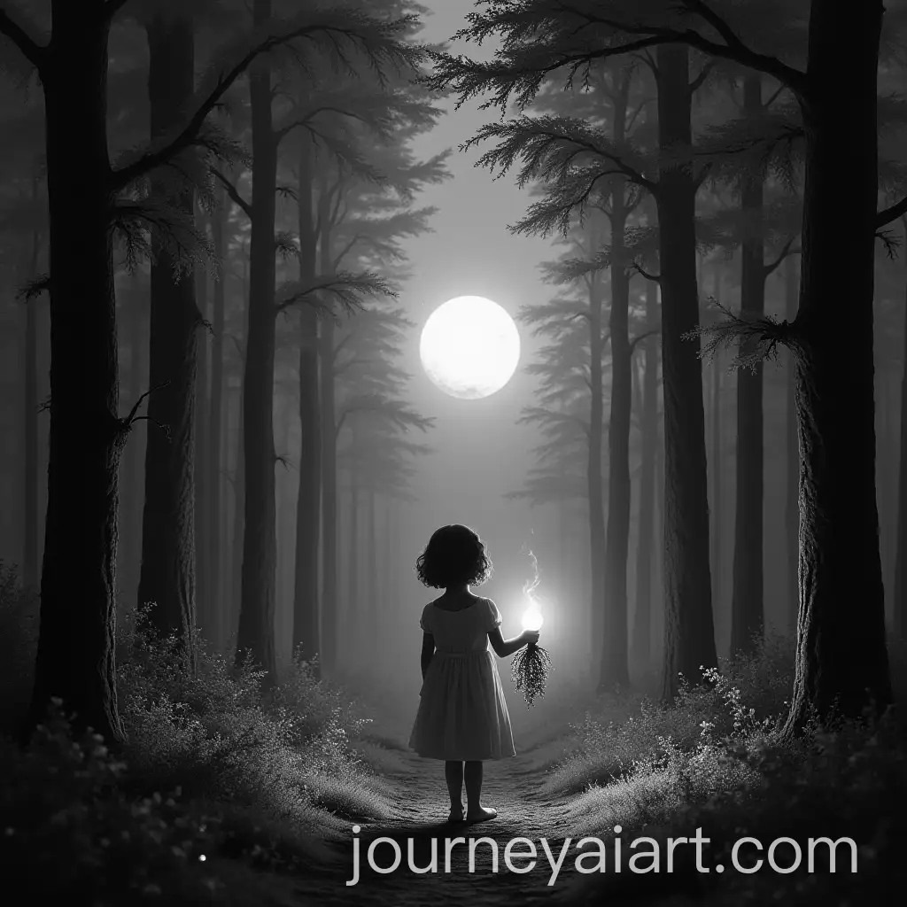 Girl-with-Candle-Picking-Wisteria-in-Forest-Under-Planets