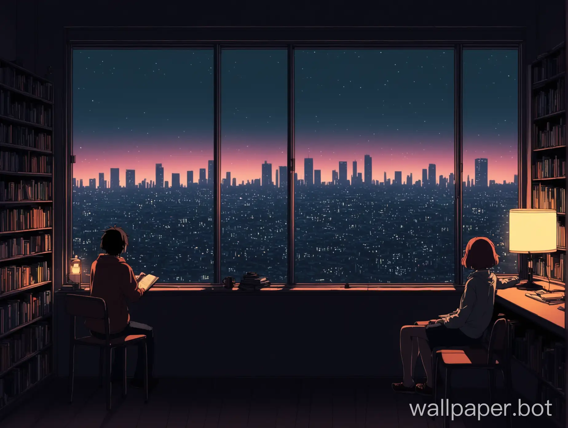 LoFi-Evening-Ambiance-City-View-from-Library-at-Dusk