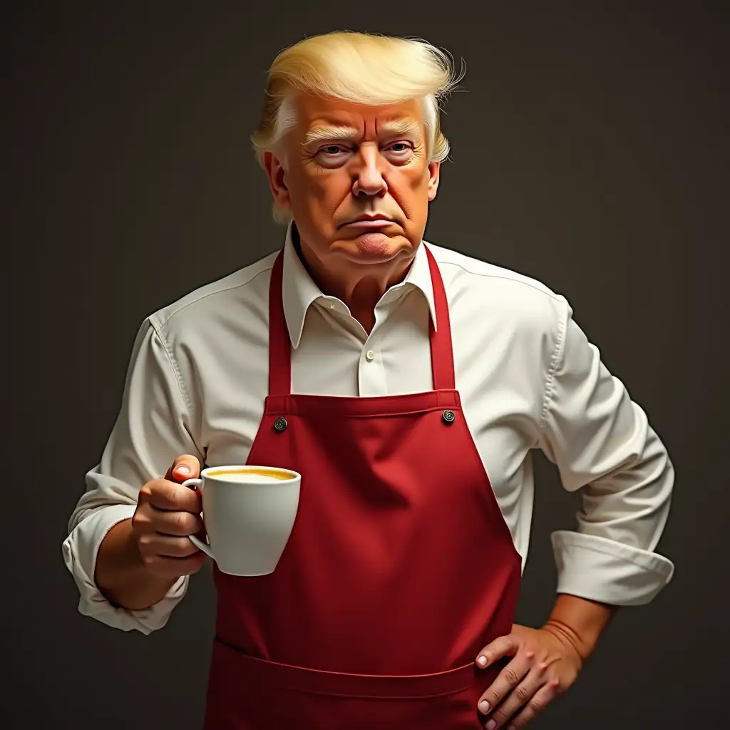 Donald-Trump-as-a-Barista-Holding-a-Cup-of-Coffee