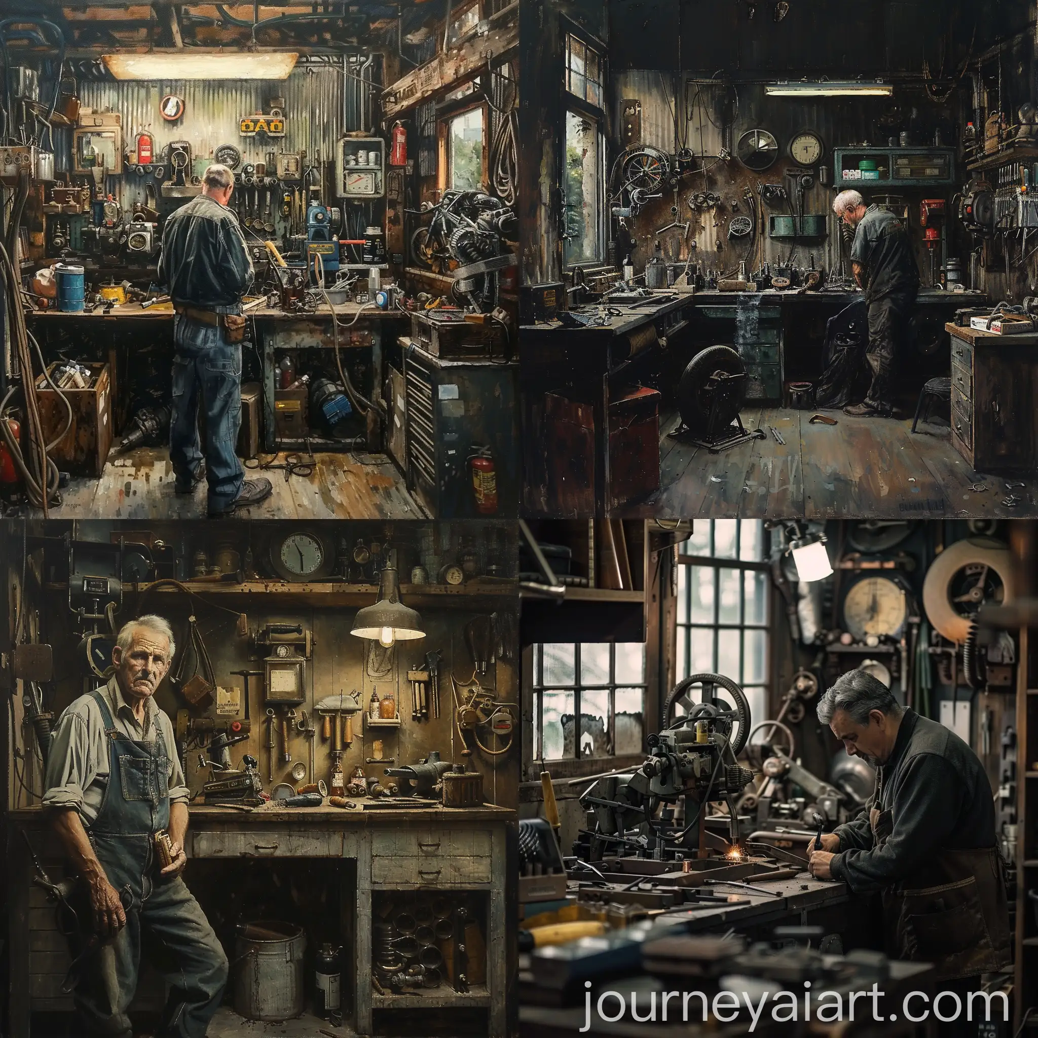 Mechanic-Working-in-Workshop-with-Vintage-Tools