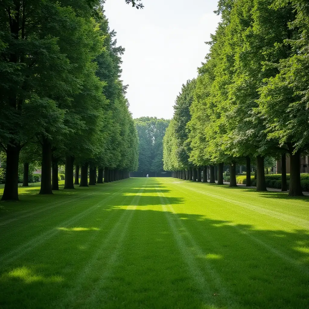 a lawn surrounded by trees