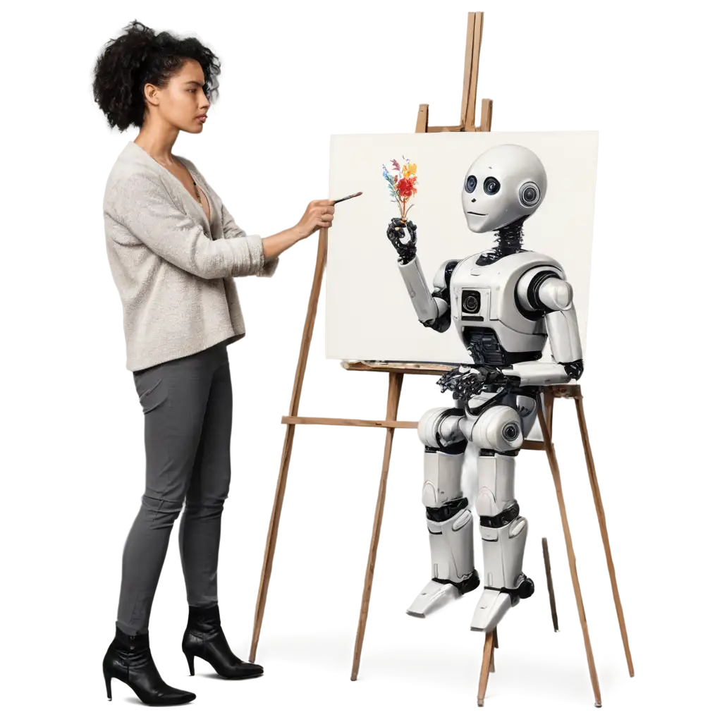 Robot-Artist-Standing-Near-a-Painting-HighQuality-PNG-Image-for-Creative-Projects