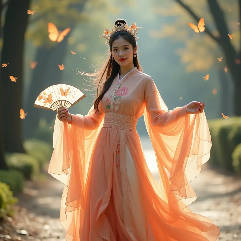 Magical-Transformation-of-a-Young-Woman-in-Traditional-Chinese-Hanfu-at-Sunrise