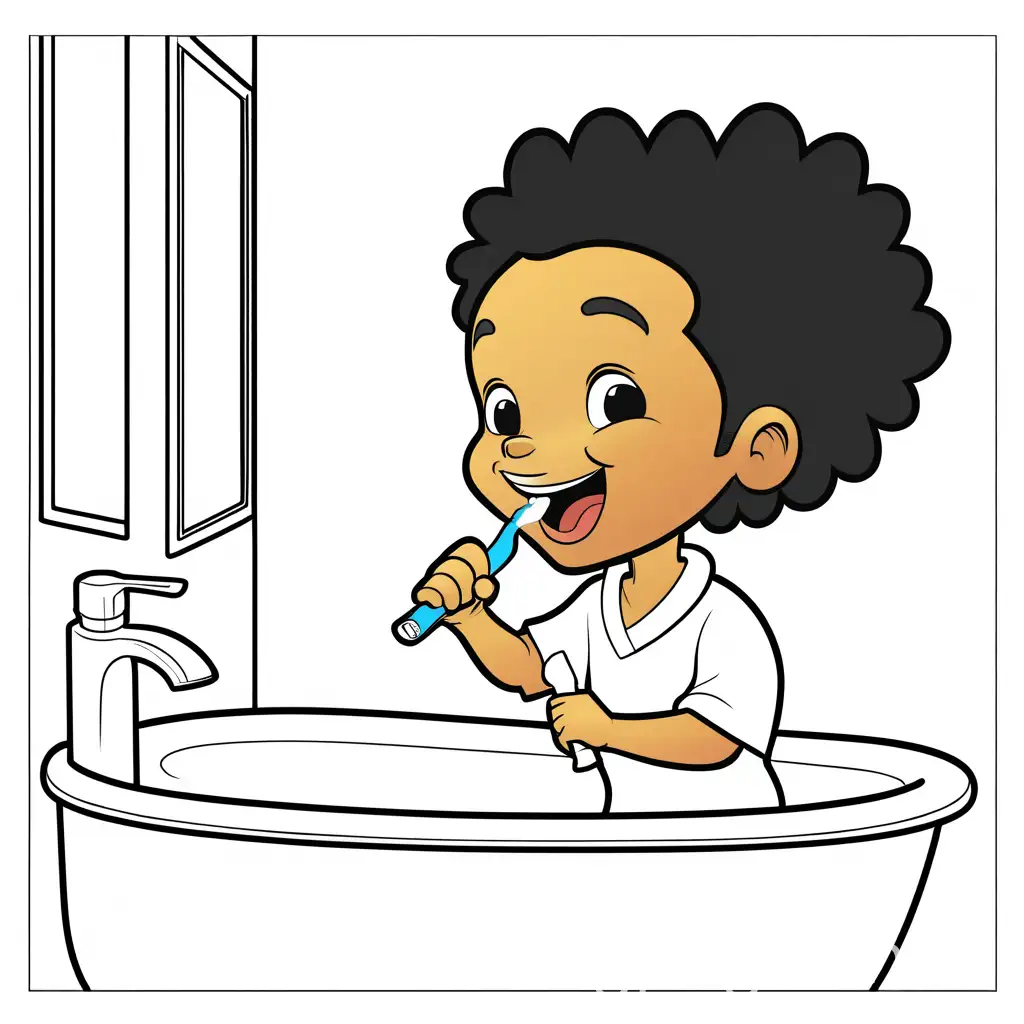 Coloring-Page-of-African-American-Boy-with-Dreadlocks-Brushing-Teeth