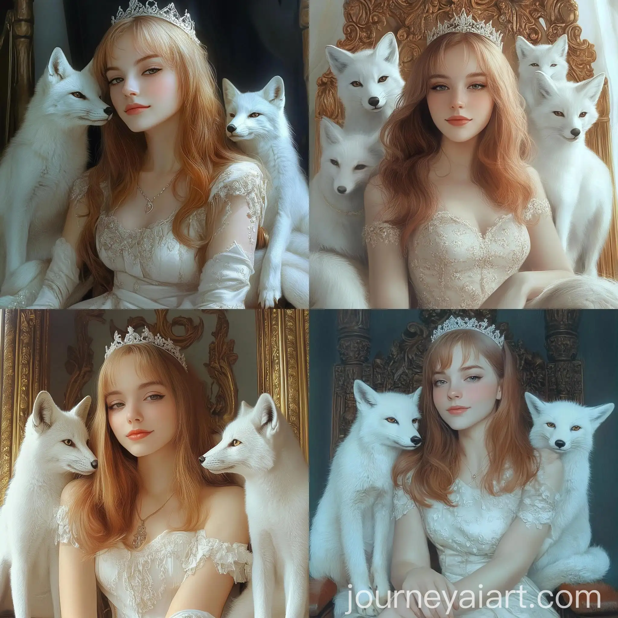 Princess-with-White-Crown-Sitting-on-Throne-with-White-Foxes