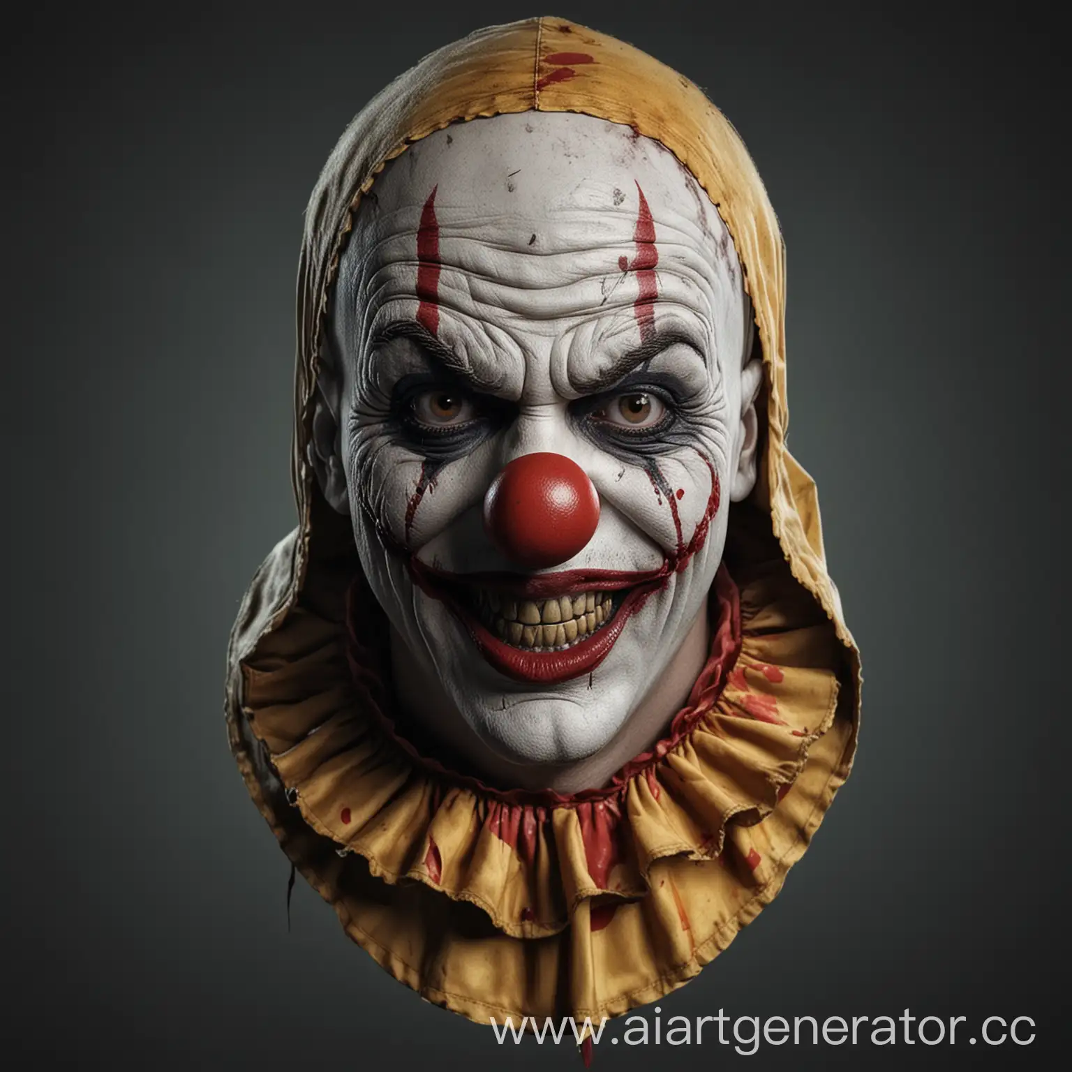 Sinister-Clown-Head-Staring-Intensely-in-Hood-PNG