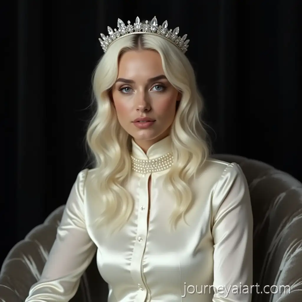Elegant-Albino-Woman-Wearing-Crystal-Crown-and-PearlEmbellished-Blouse-on-Black-Satin-Background