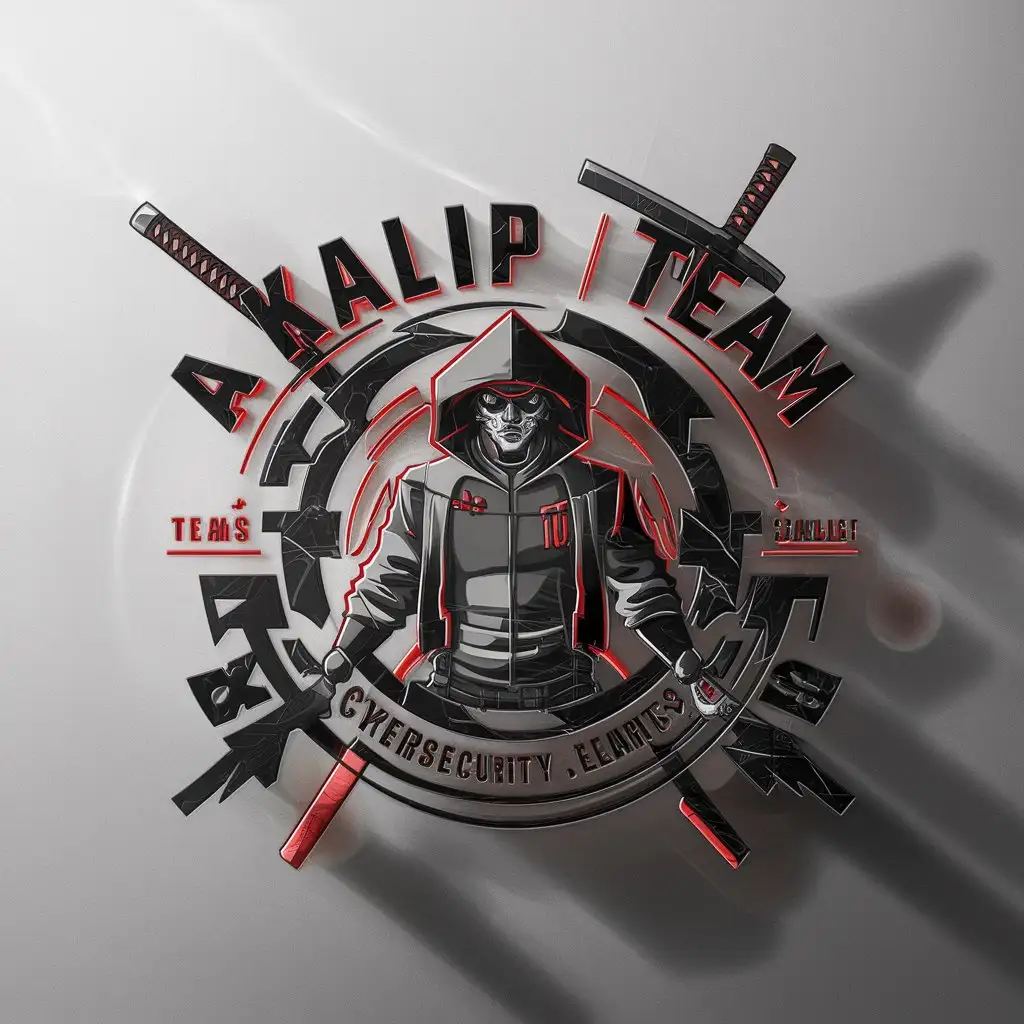 LOGO Design for A KALIP TEAM Black and Red Goul with Samurai Katana and Cybersecurity Theme