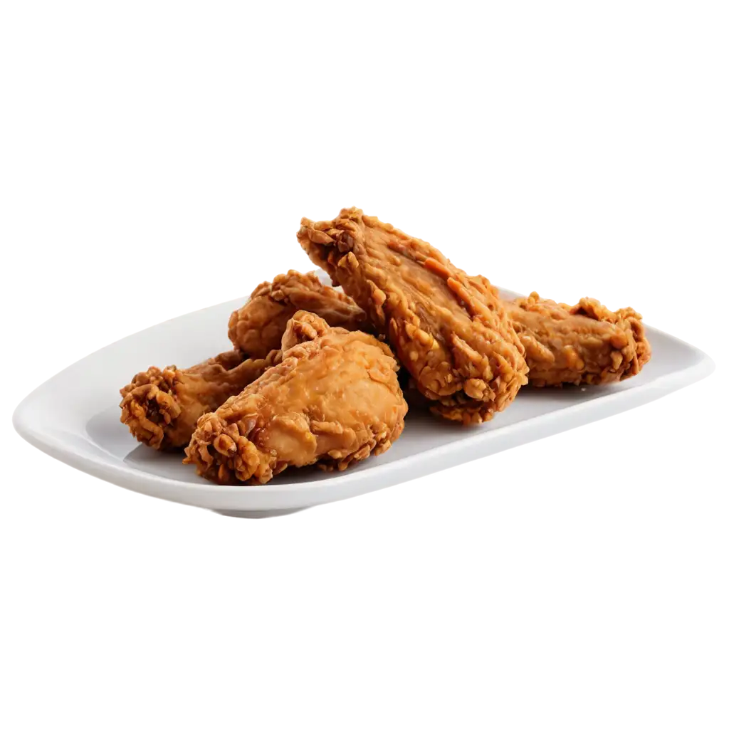 Tempting-PNG-Image-of-Fried-Crispy-Chicken-Wings-on-a-Round-White-Plate