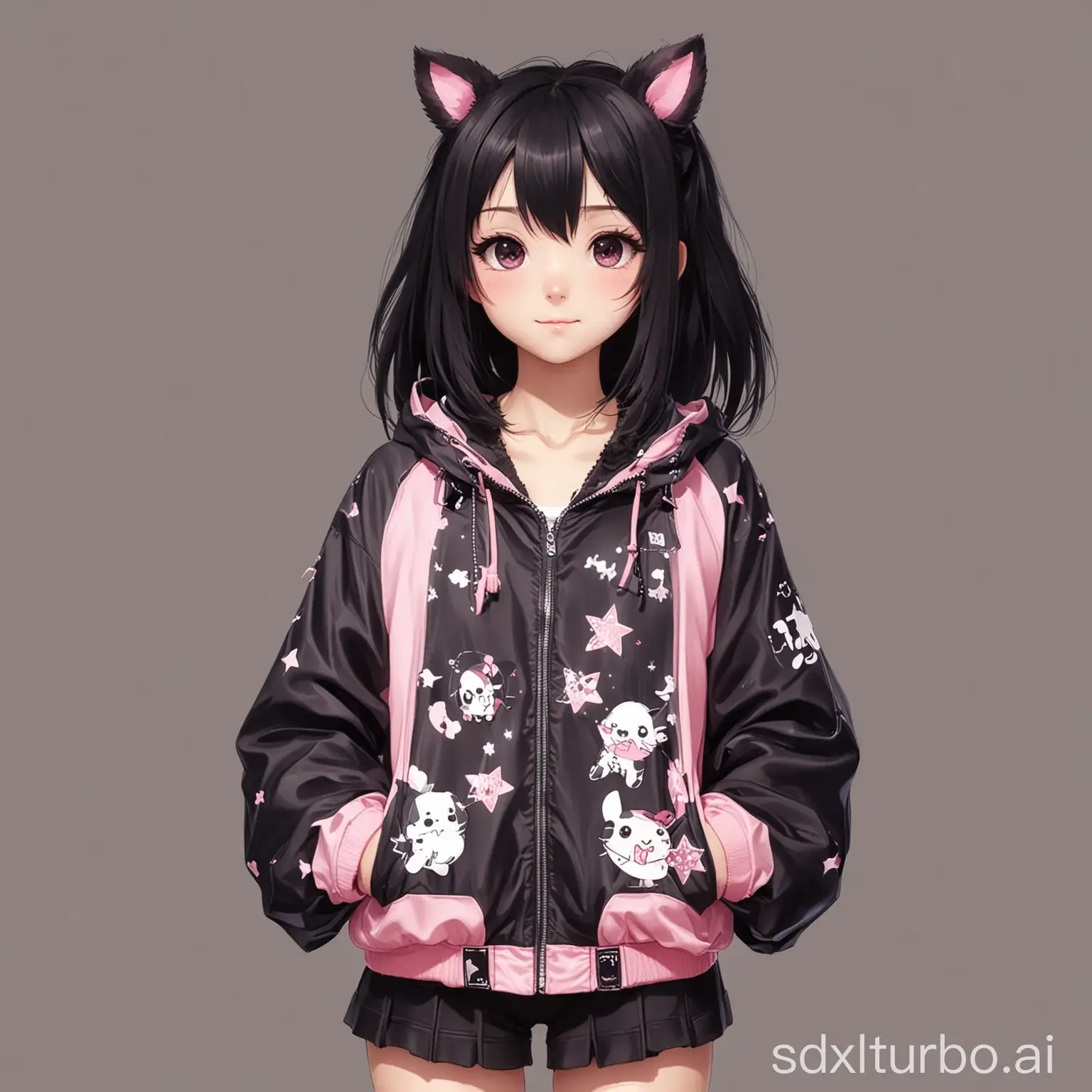 Anime-Girl-Wearing-Kuromi-Jacket