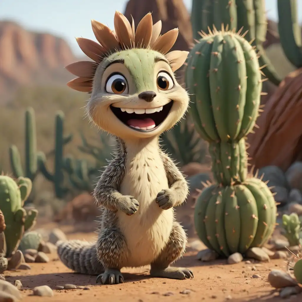 Cheerful Cartoon Cactus with Cute Numbat