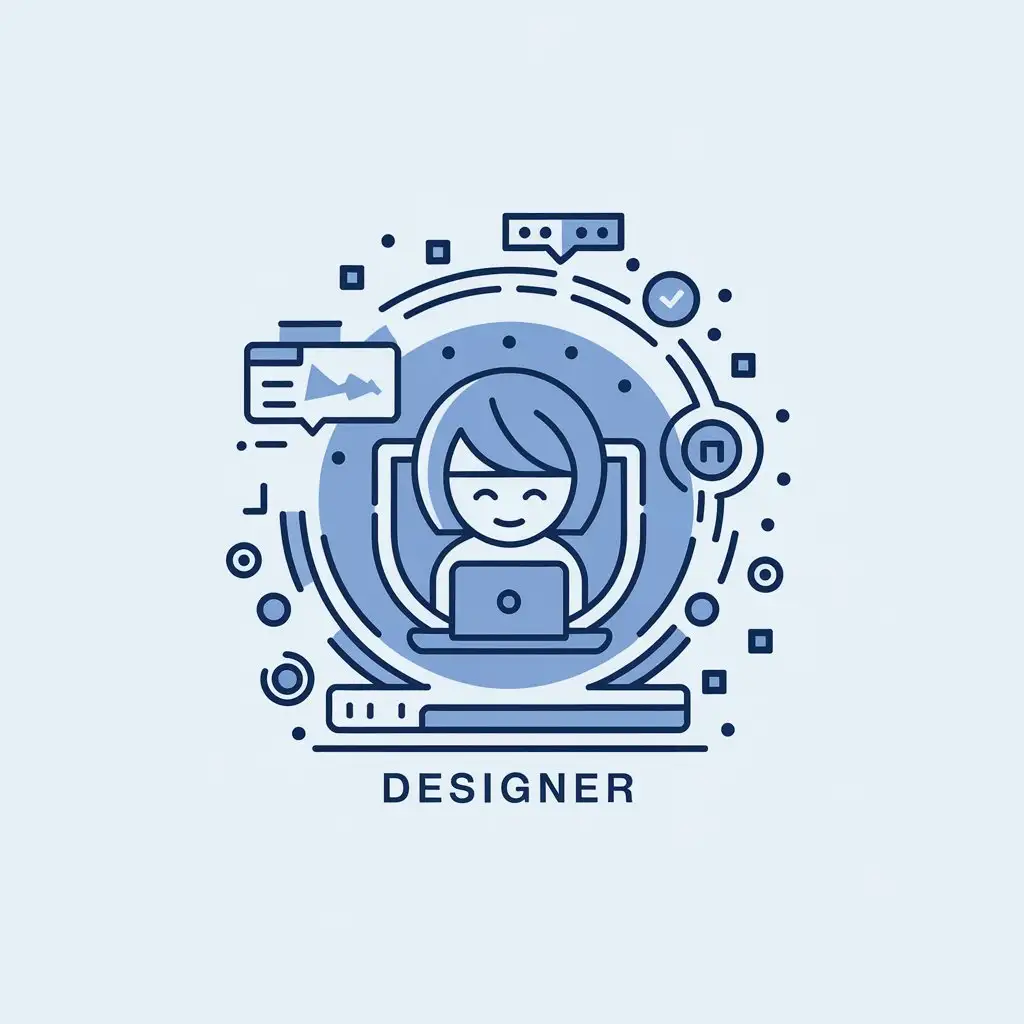 LOGO-Design-For-Designer-Girl-with-Short-Hair-Working-on-Laptop-for-Internet-Industry