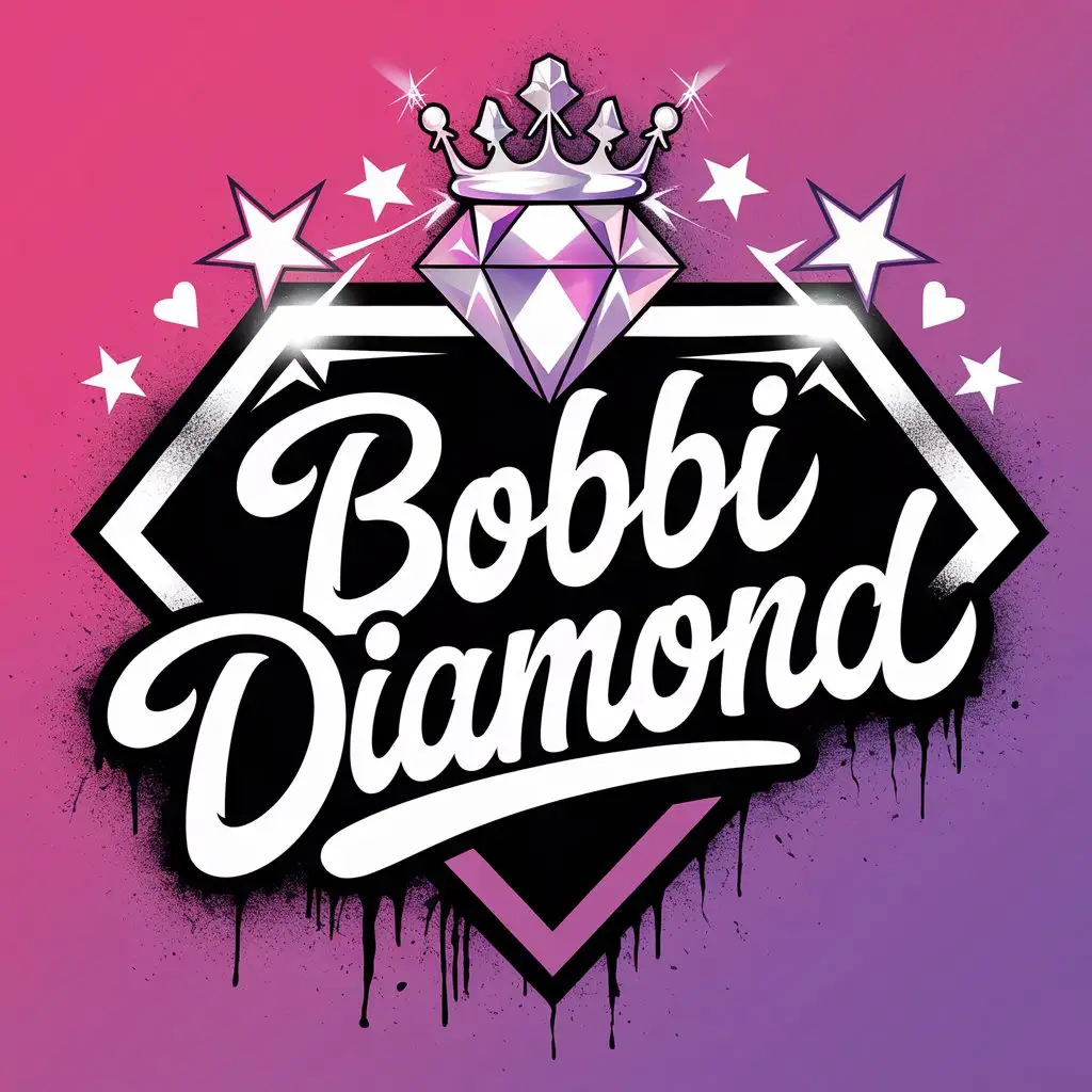 Feminine-Graffiti-Style-Logo-for-Indie-Wrestler-Bobbi-Diamond-with-Crown-and-Diamond-Jewelry