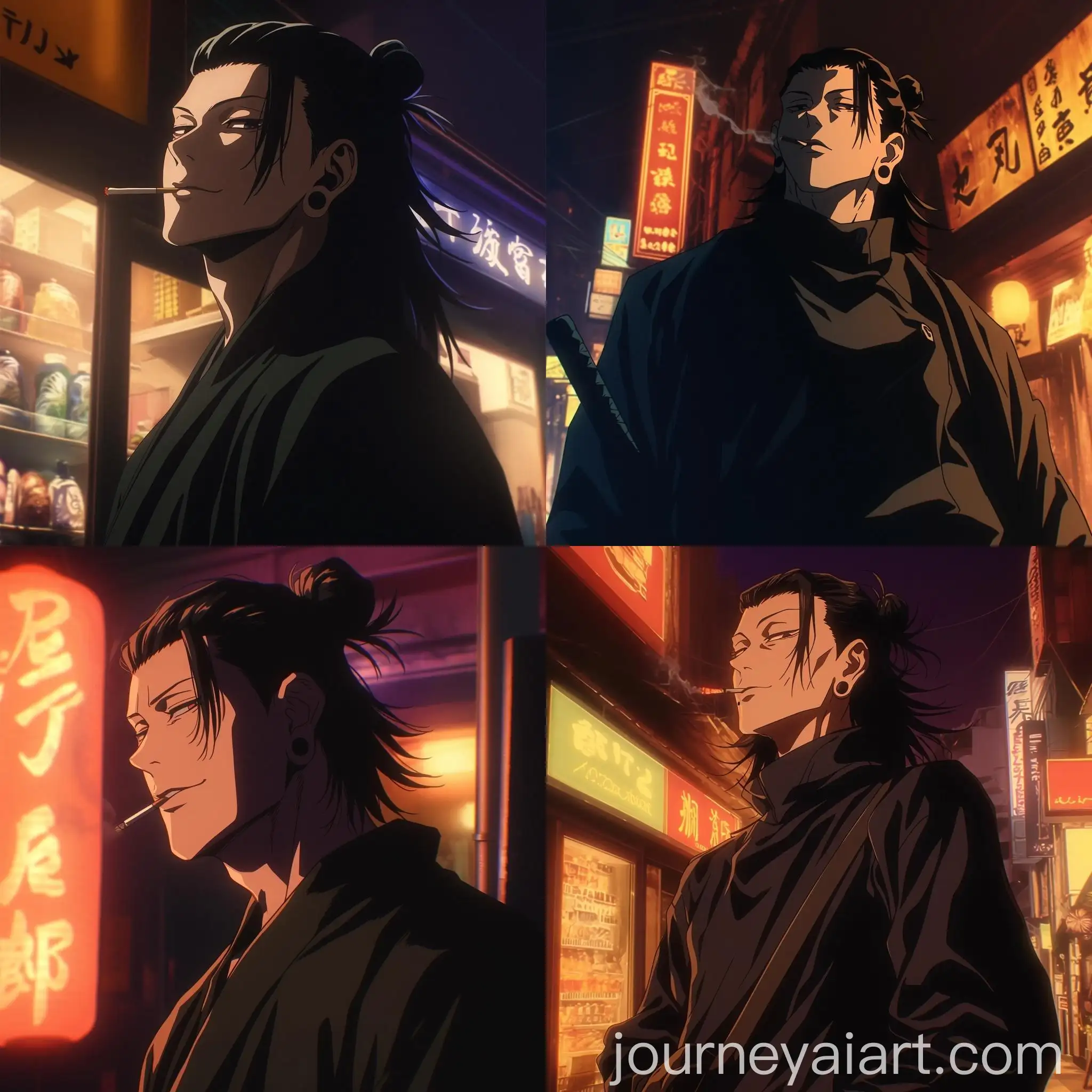 Suguru-Geto-Standing-Near-Store-at-Night-with-Cigarette
