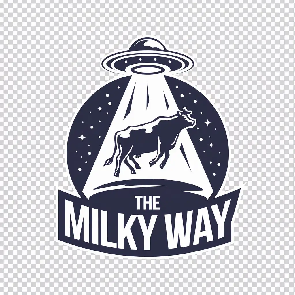 LOGO Design for The Milky Way Levitating Cow with UFO and Light Beam Theme