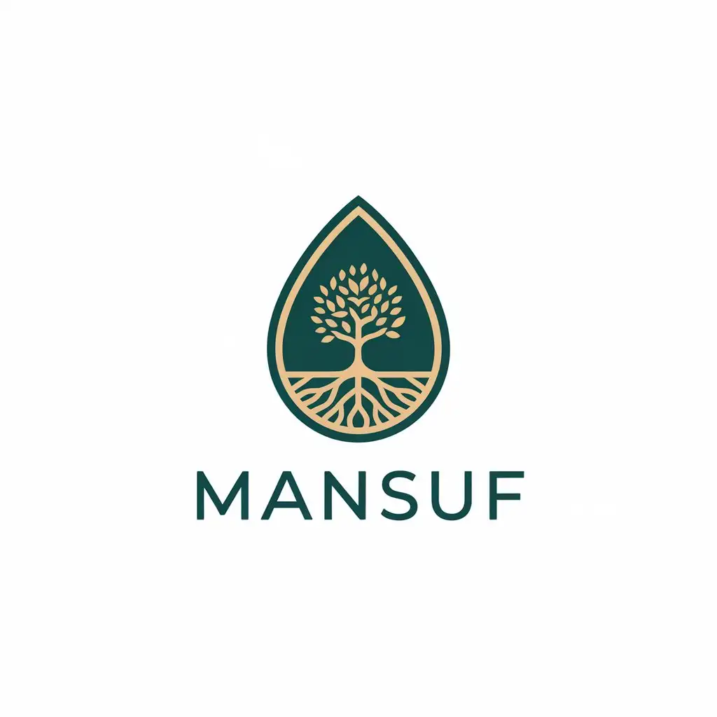 LOGO Design for MANSUF Droplet with Tree Symbol Forest Green Beige and Gold Premium Look for Medical Dental Industry