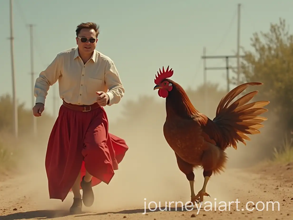 Elon-Musk-Chasing-a-Chicken-in-a-Red-Skirt-Outdoors