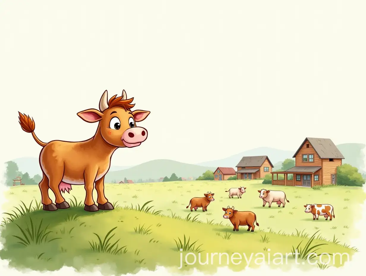 HandDrawn-IllustrationAI-Art-Prompt-Expansion-of-a-Brown-Cow-on-a-Hill-Overlooking-a-Small-American-Town