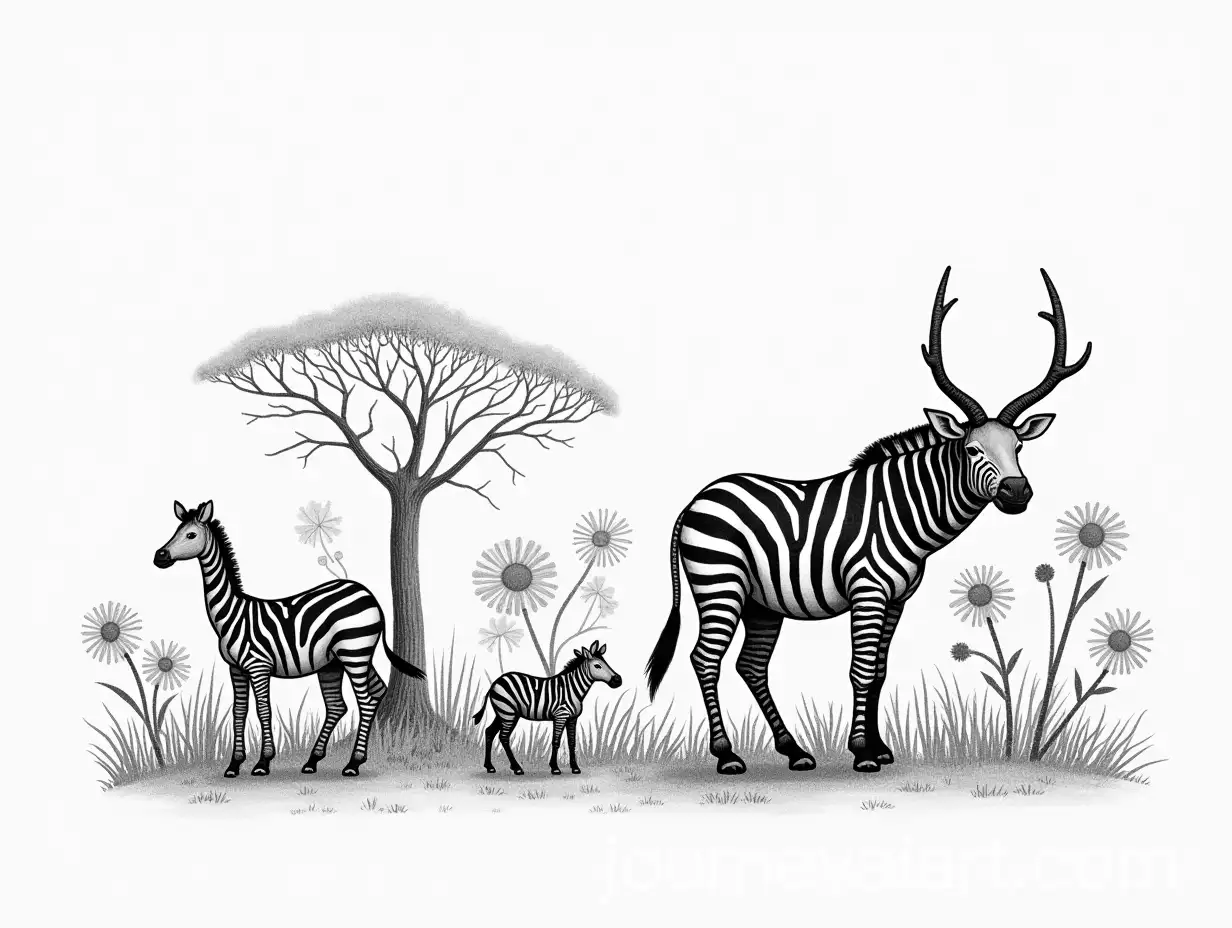 Black-and-White-Animal-and-Plant-Illustrations-for-AfricaThemed-Book-Cover