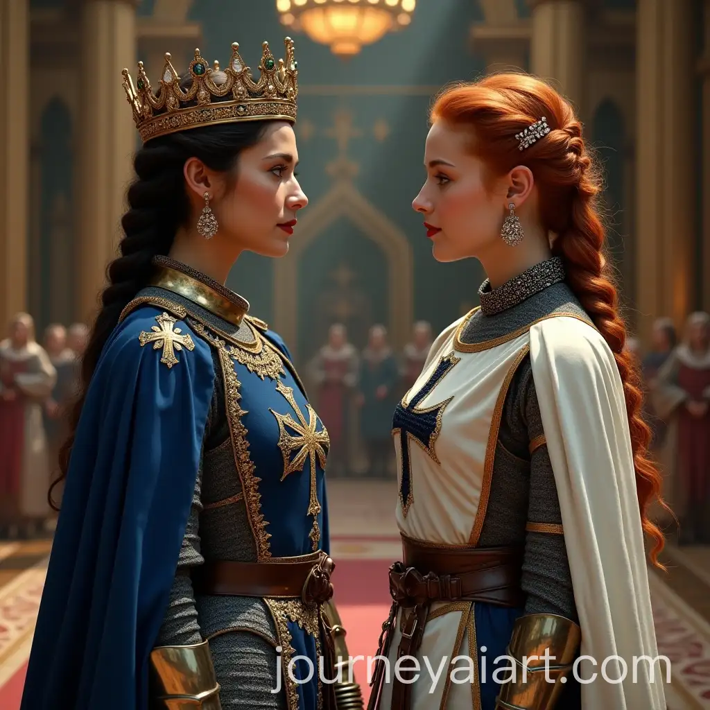 German-Female-KnightQueen-and-Teutonic-Knight-in-Royal-Palace