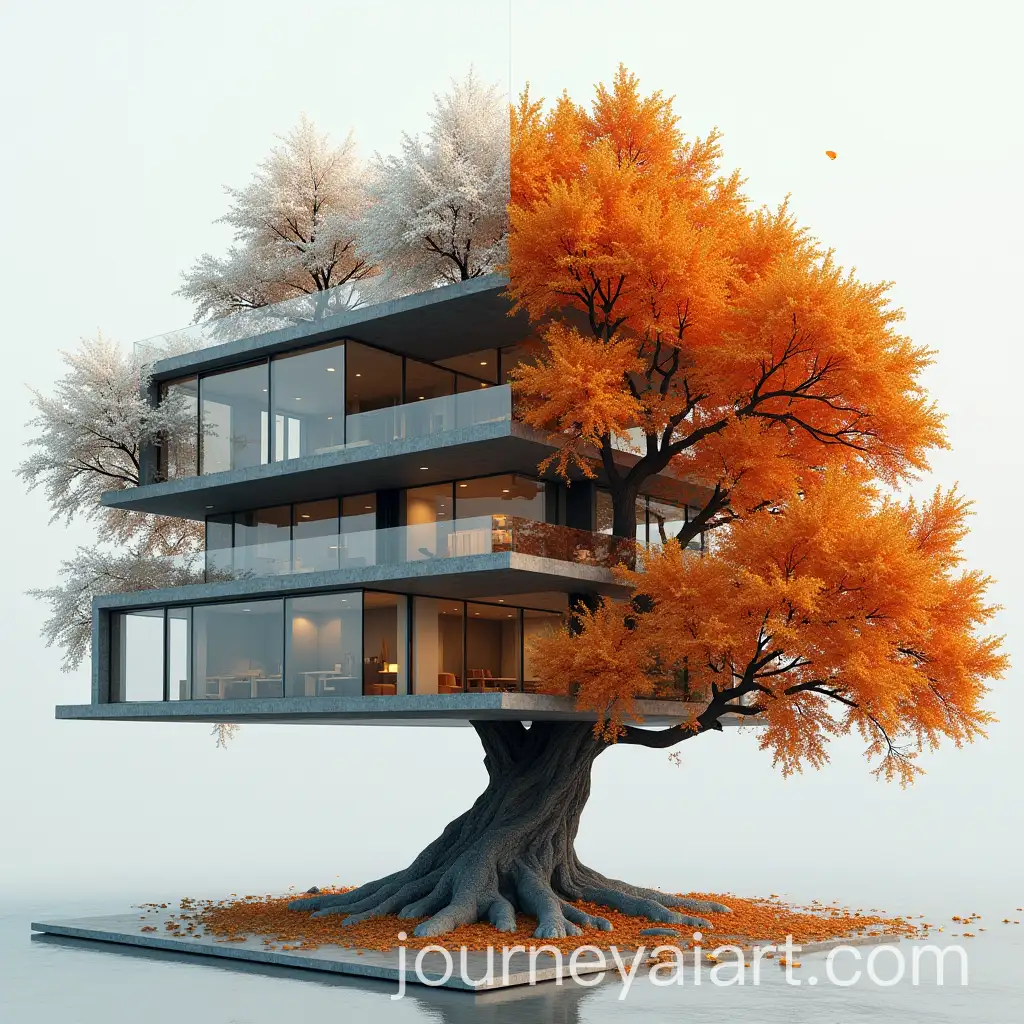 Smart-Library-Design-Shaped-Like-an-Autumn-Tree-with-Glass-and-Stone-Exterior
