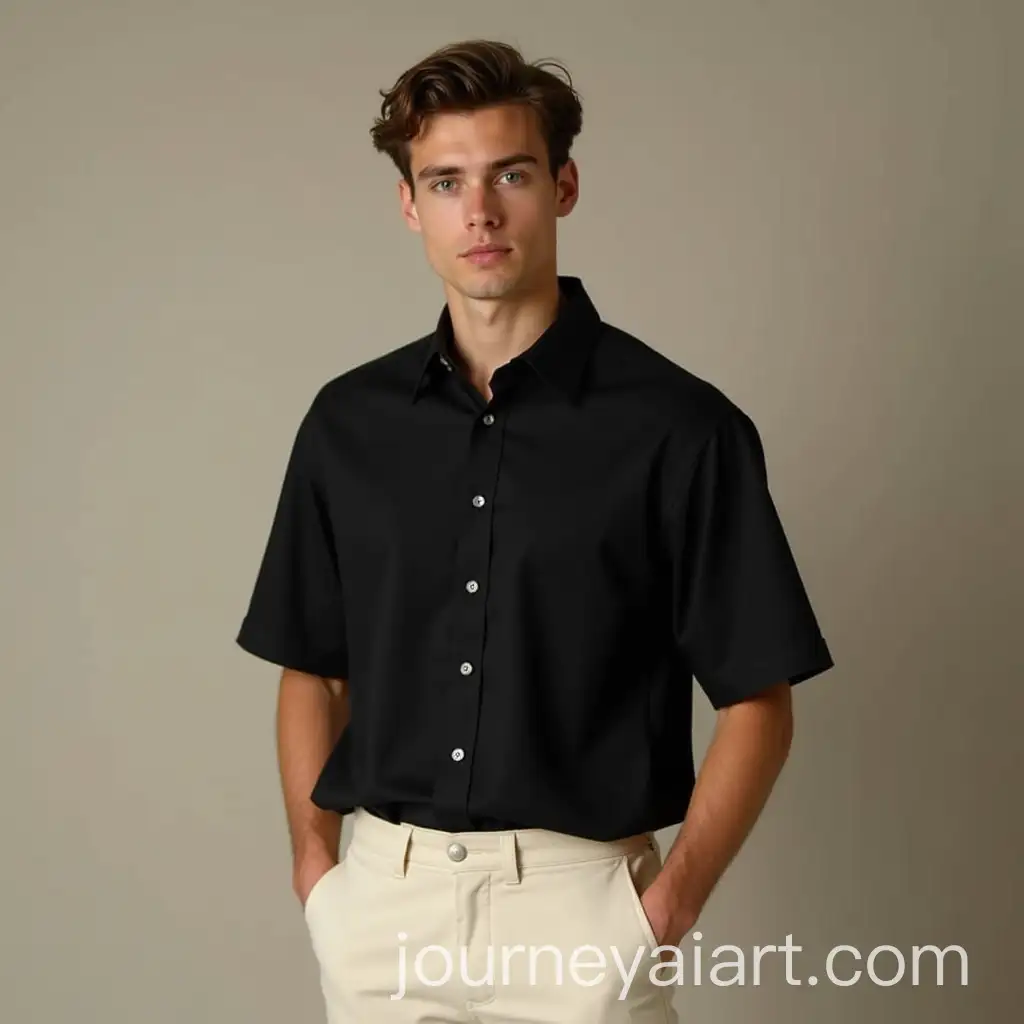 Stylish-Young-Man-in-Black-Shirt-and-Cream-Trousers