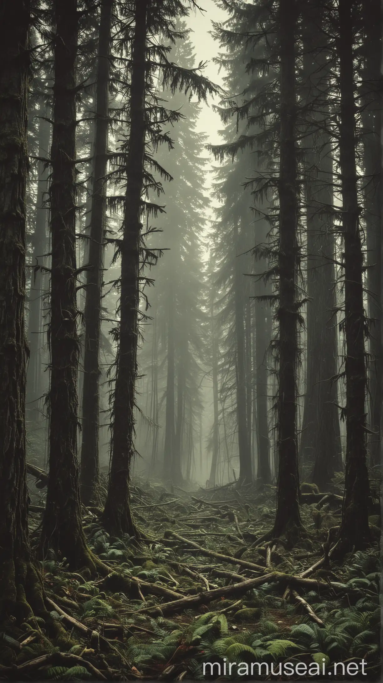 Ominous Forest Survival Zombie Horror Book Cover Set in Washington State