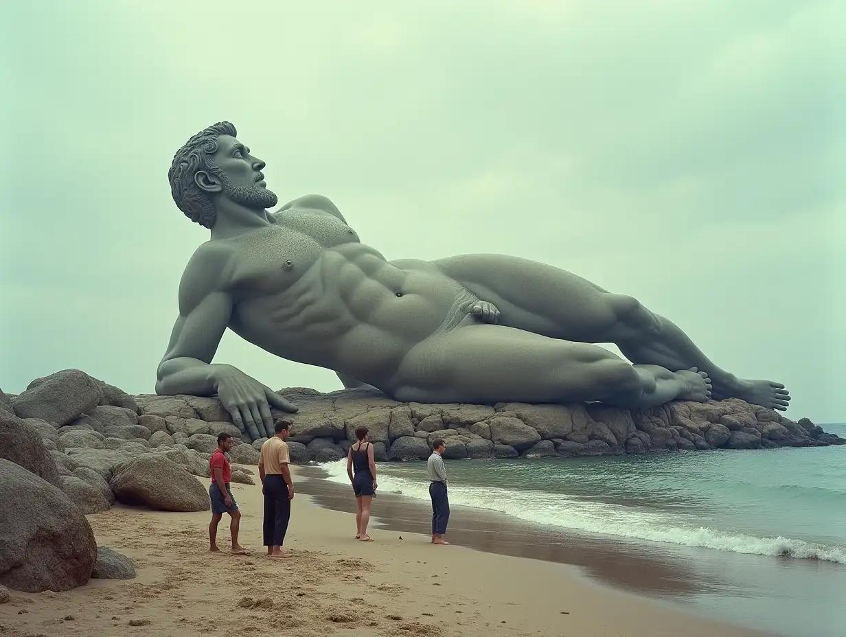 Colossal-Roman-Statue-with-Robot-Head-on-Rocky-Beach-in-1950s-Horror-Style