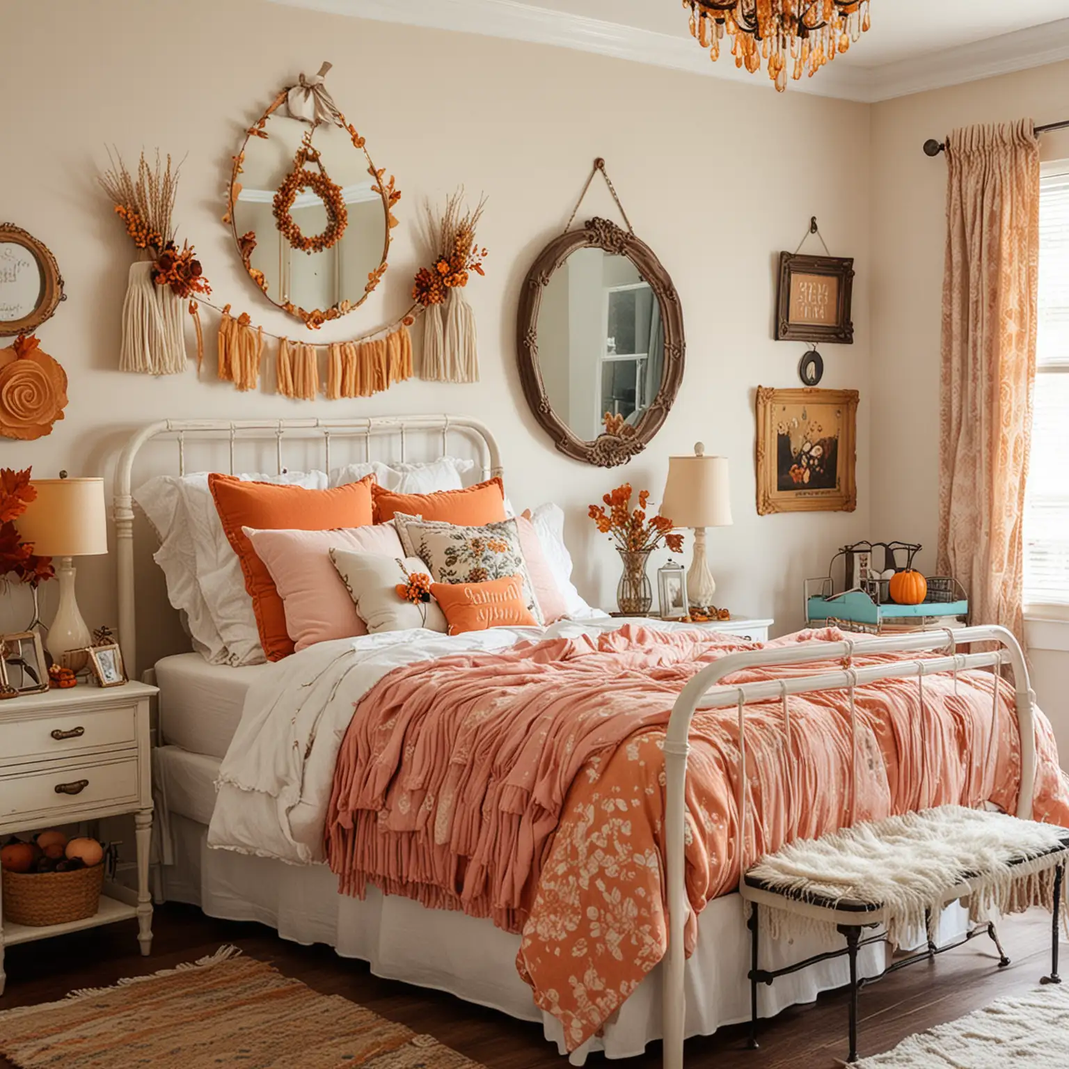 Vintage Style Bedroom with Autumn Decor for Tween Girl