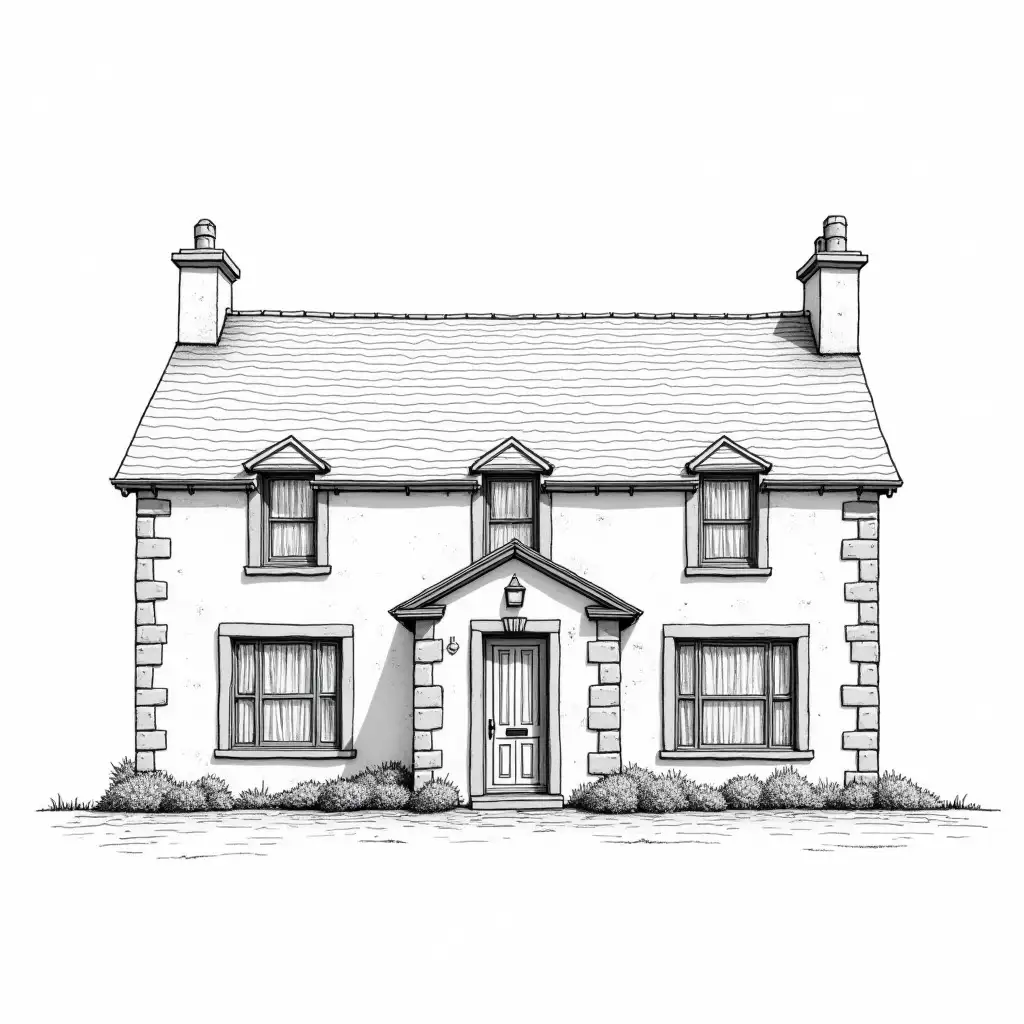 Historic Abbeville House A Timeless Black and White Line Drawing