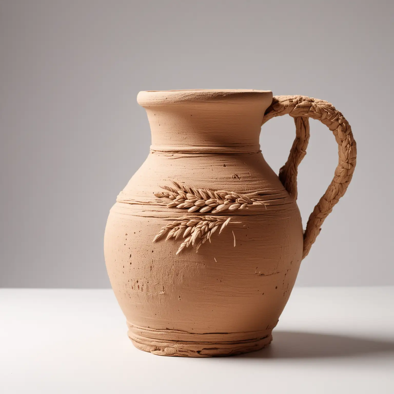 create an ancient style of clay vessel to hold grain,  plain white background
