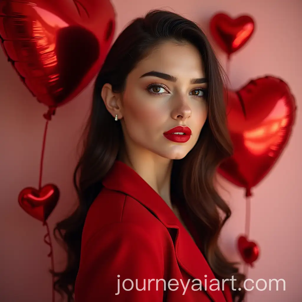 Caucasian-Model-with-Greek-Beauty-in-Parisian-Clothing-with-Red-Lipstick-and-Heart-Balloons