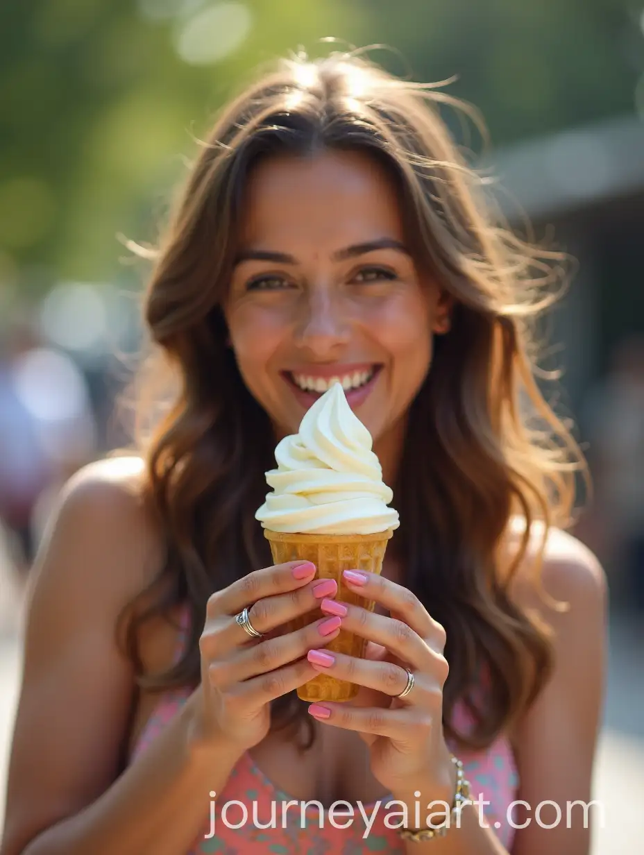 Kazakh-Woman-Enjoying-Cold-Ice-Cream-on-a-Hot-Summer-Day