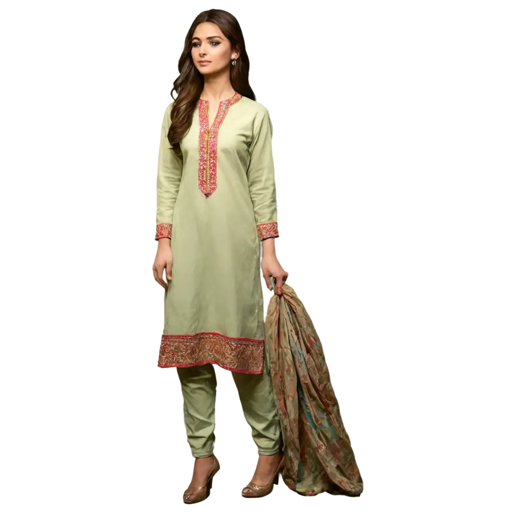 Woman-in-Shalwar-Kameez-with-Long-Hair-Watercolor-Style-PNG-Image-for-Various-Uses