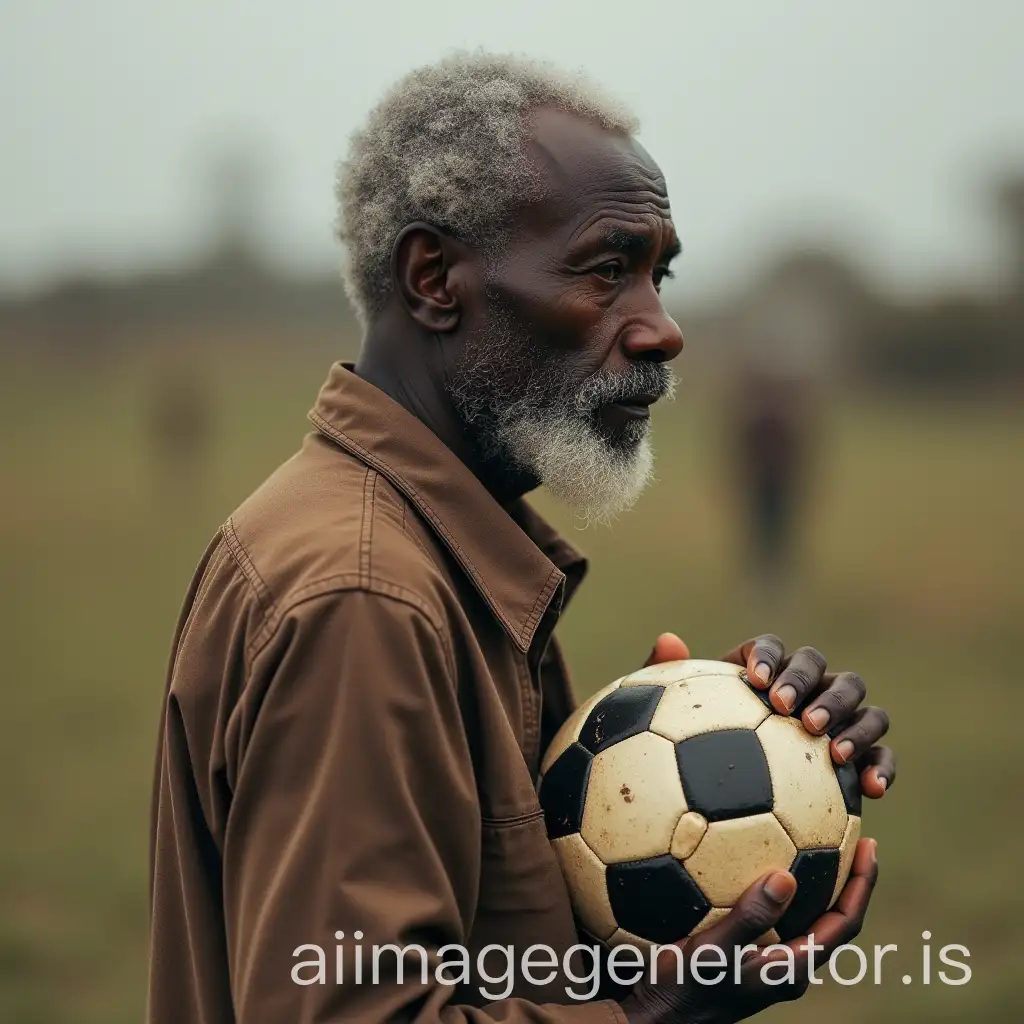 an old black man with a soccer ball in hand