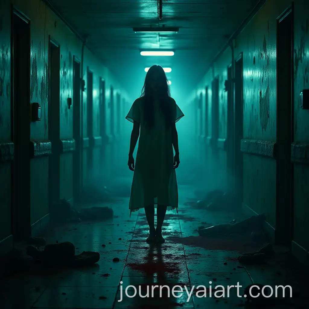 Eerie-Abandoned-Hospital-Corridor-with-Ghostly-Woman-in-Bloodstained-Gown