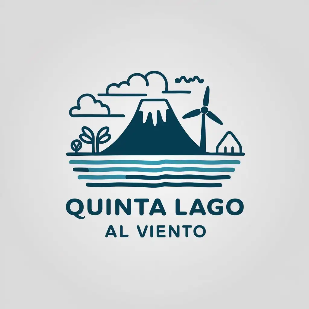 LOGO Design For Quinta Lago al Viento Minimalistic Vector Logo with Lake Volcano and Wind Turbine