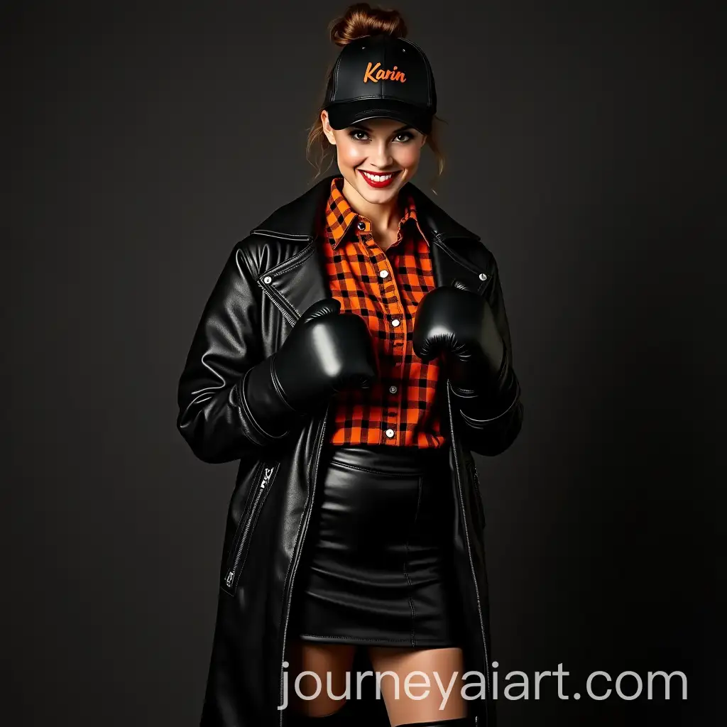 Slim-and-Fit-Bavarian-Woman-in-Leather-Outfit-Posing-as-a-Boxer