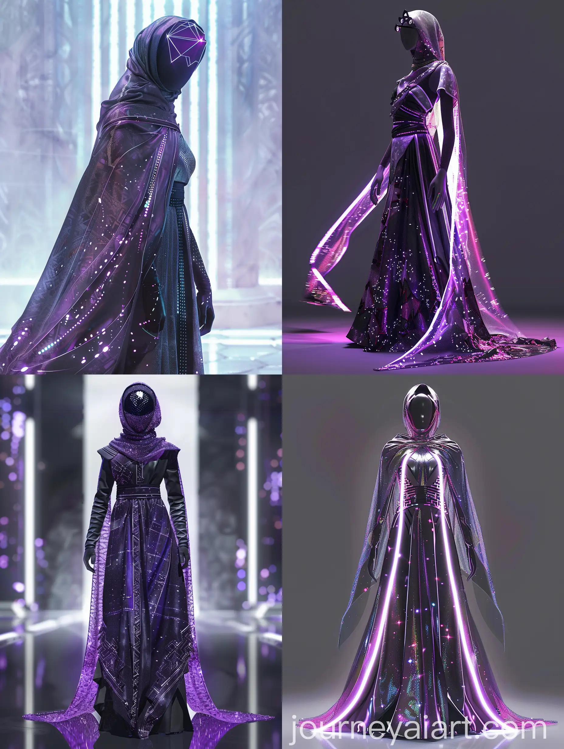 Futuristic-MalayInspired-Vogue-Dress-in-Deep-Purple-and-Silver