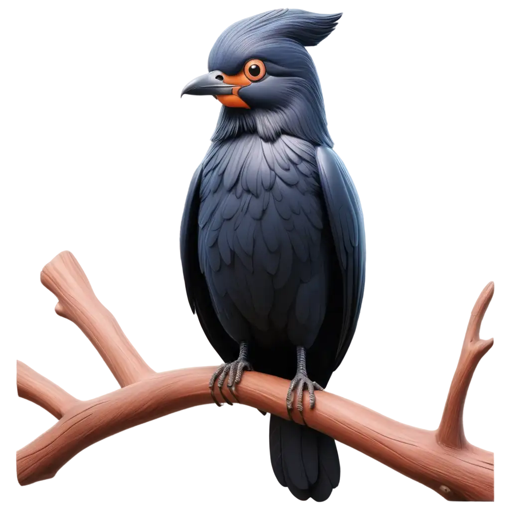 3D-Cartoon-Koel-Bird-PNG-Image-Realistic-Black-Tree-Wood-Setting