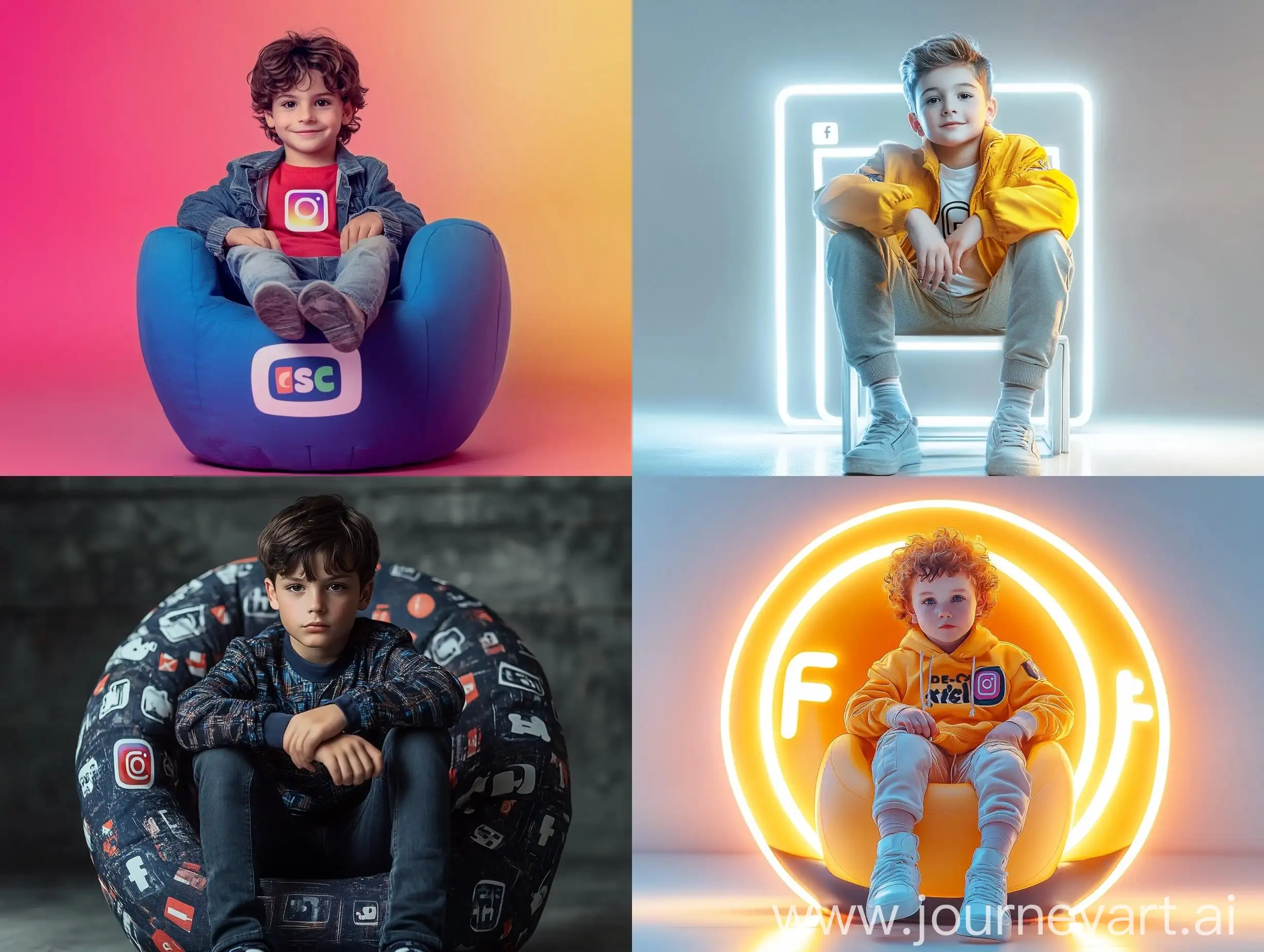 Young-Boy-in-Top-Model-Clothes-Sitting-on-Instagram-Logo-Chair