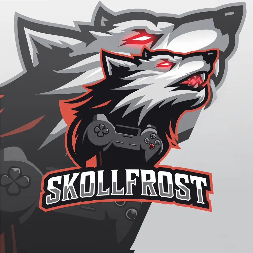 LOGO Design for SkollFrost Gaming Wolf Theme with Modern Aesthetic and Clear Background